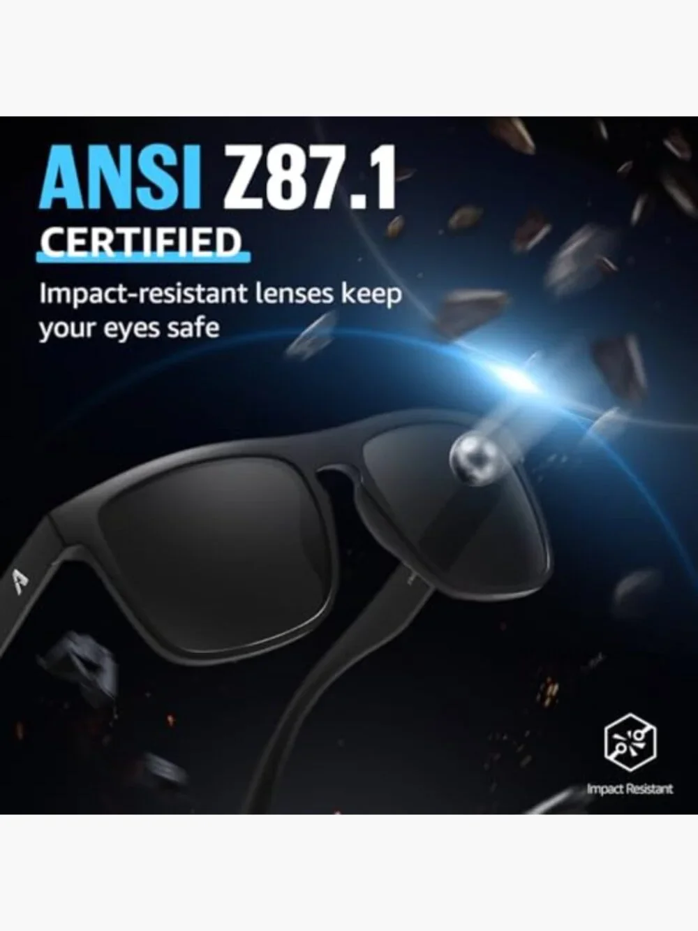ANSI Z87.1 Polarized Square Safety Sunglasses UV400 Protection